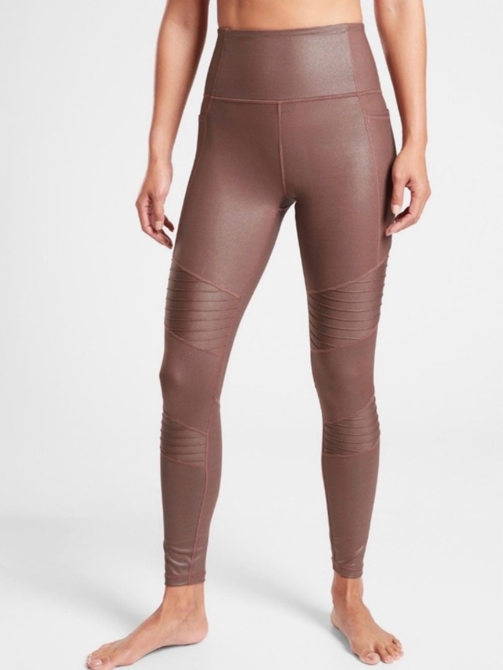 ATHLETA Brown Inclination Shimmer Moto Tight High Rise Pocket Legging Size Small